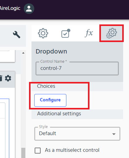 dropdown choice configure