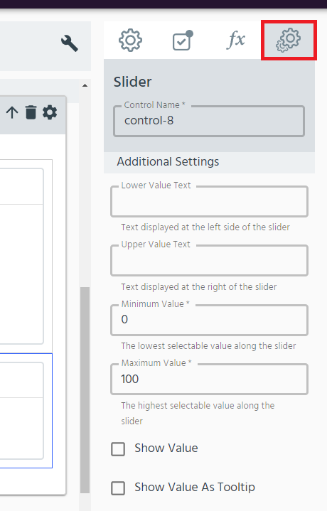 controls menu slider selected