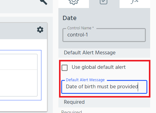 control default alert message