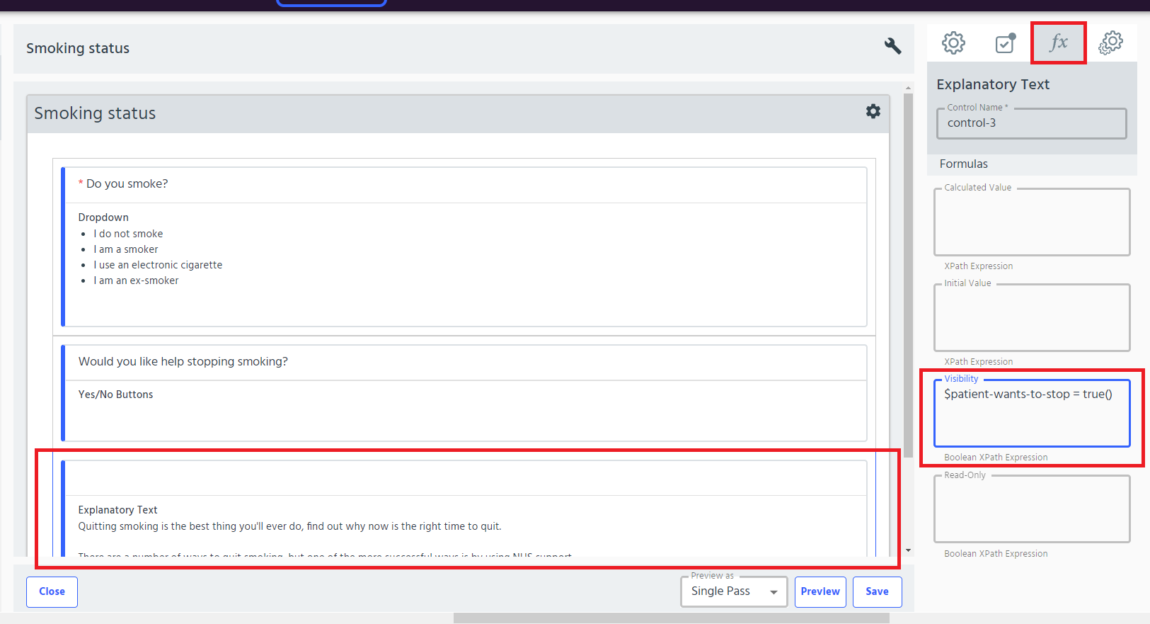 explanatory text visibility formula