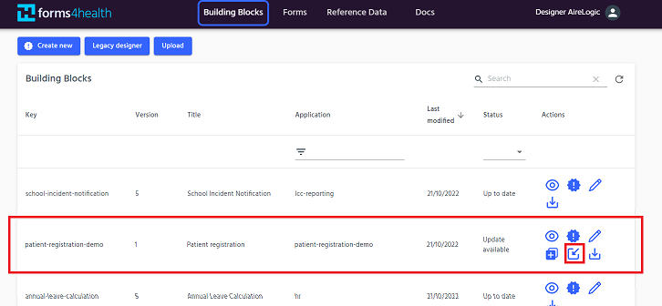 add building block to form from the Designer