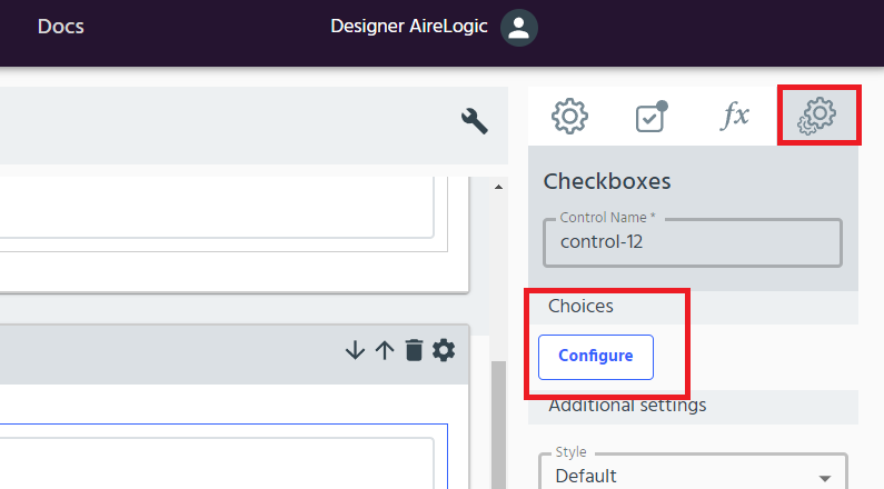 controls menu checkboxes add choices